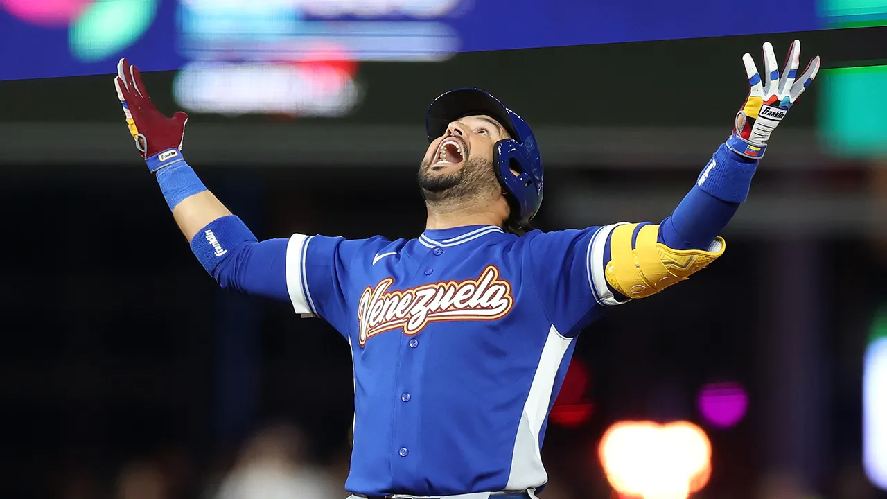 Eugenio Suarez from Venezuela expresses gratitude after defeating Team USA in the WBC final.