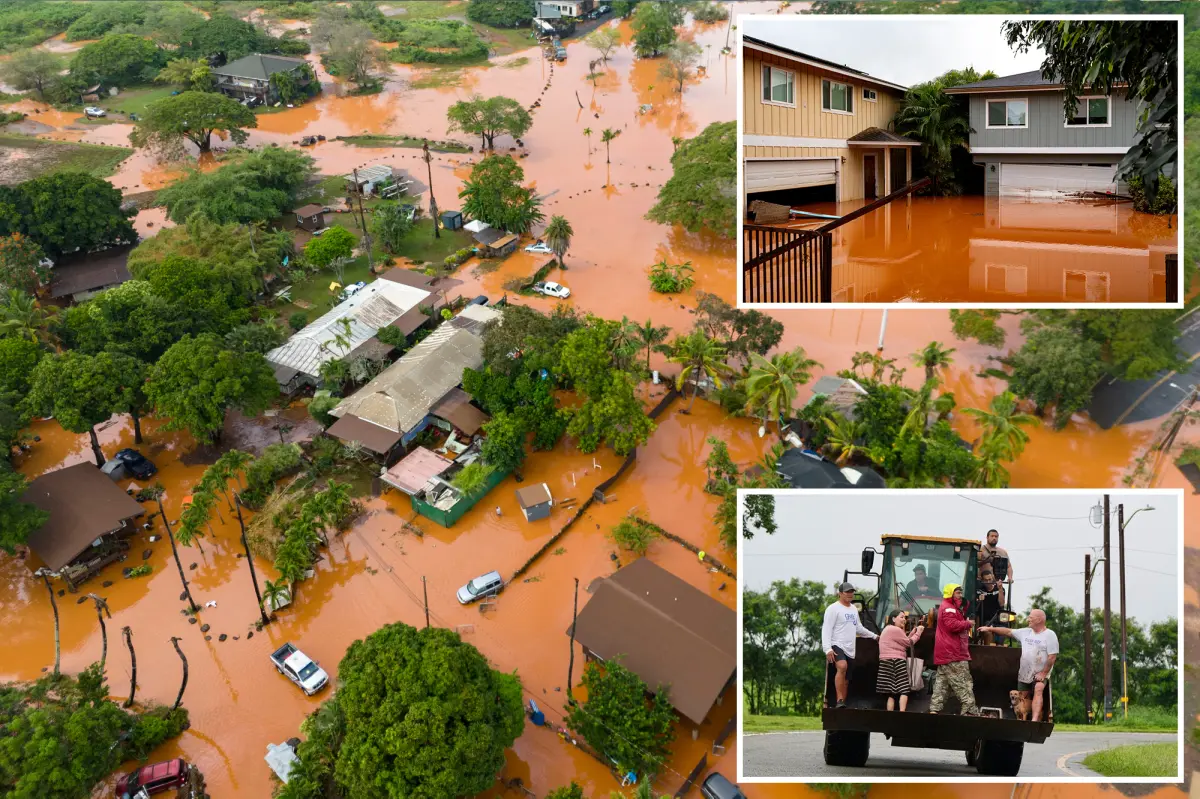 Flash floods in Hawaii cause chaos as a 120-year-old dam is at risk of breaking, leading to the rescue of 230 people.