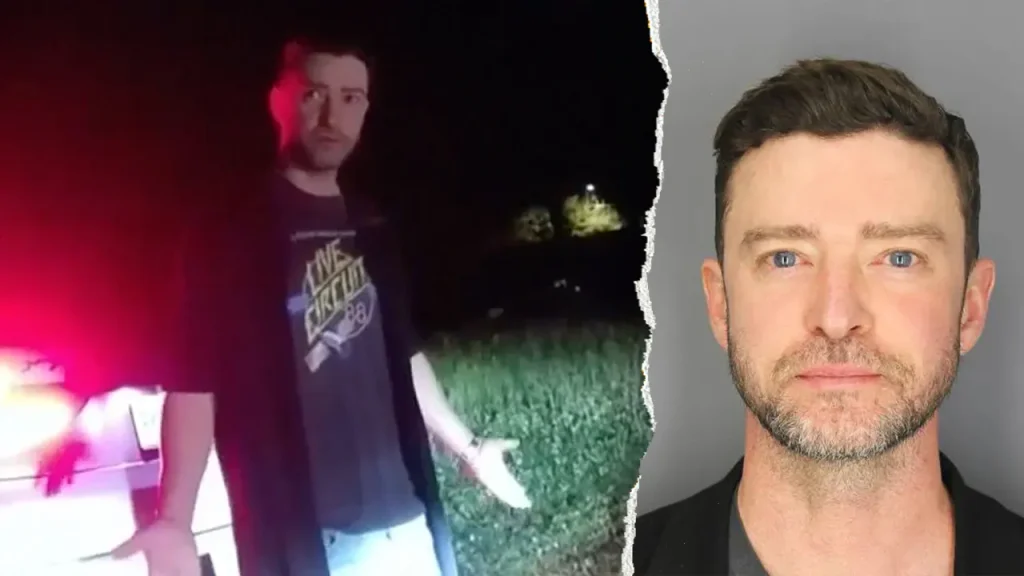 Footage of Justin Timberlake shows him struggling with field sobriety tests after a DWI incident.