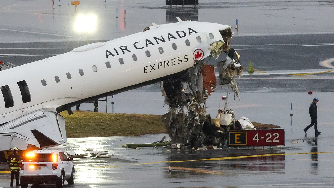Footage reveals Air Canada plane colliding with fire truck at LaGuardia, resulting in the deaths of 2 pilots.