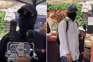 Footage reveals masked individuals lurking around a fancy farmers market in LA.