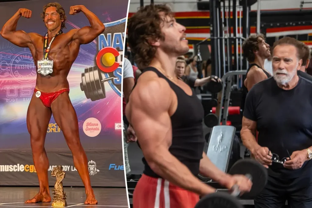 Joseph Baena, the son of Arnold Schwarzenegger, secures victory in his first bodybuilding contest.