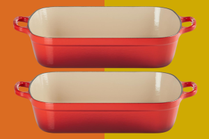 Le Creuset signature rectangular roaster on sale for 40% off in spring colors