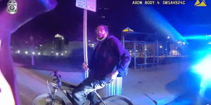 Man on a bicycle stopped for a traffic violation has a gun and flees from the police, resulting in a bad outcome.