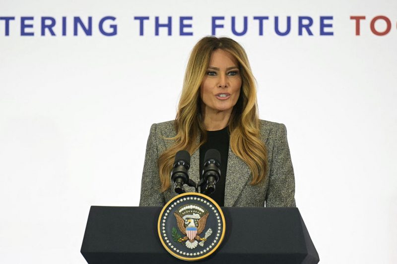 Melania Trump gives introductory comments at the start of a unique two-day White House summit.