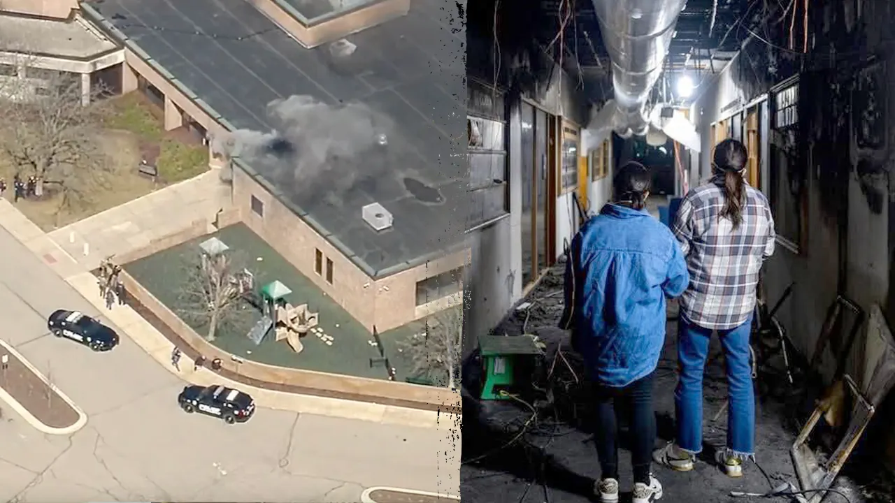 New images show significant fire damage within Temple Israel following the attack