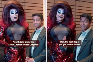 Strange moment a millionaire connected to AOC secures a drag queen's endorsement for Nancy Pelosi's position.