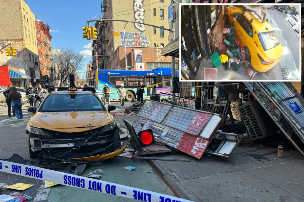 Taxi driver who struck two women on a New York City sidewalk has had their license suspended, officials say.