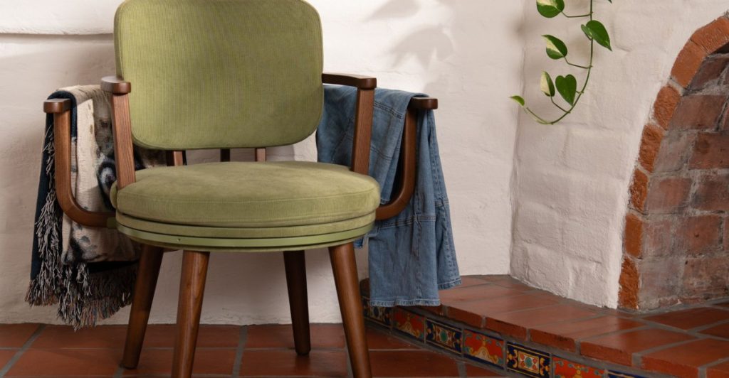 This chair provides a place for partially used clothing.