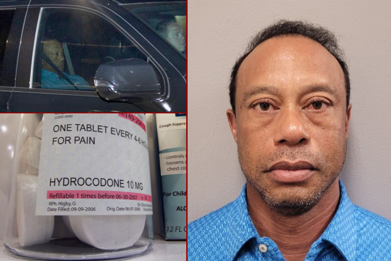 Two Hydrocodone pills found with Tiger Woods after a two-car accident