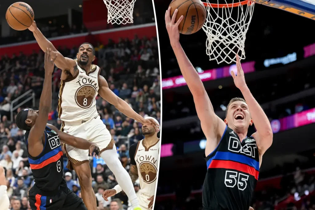 Warriors suffer blowout defeat to Pistons as Kristaps Porzingis is sidelined and they make 26 turnovers.