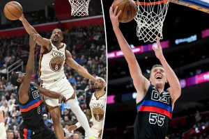 Warriors suffer blowout defeat to Pistons as Kristaps Porzingis is sidelined and they make 26 turnovers.