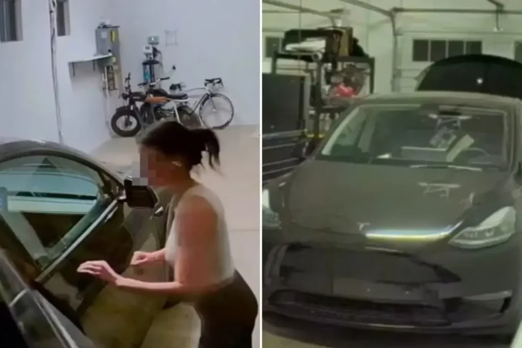 Woman filmed destroying ex-boyfriend's Tesla after their breakup