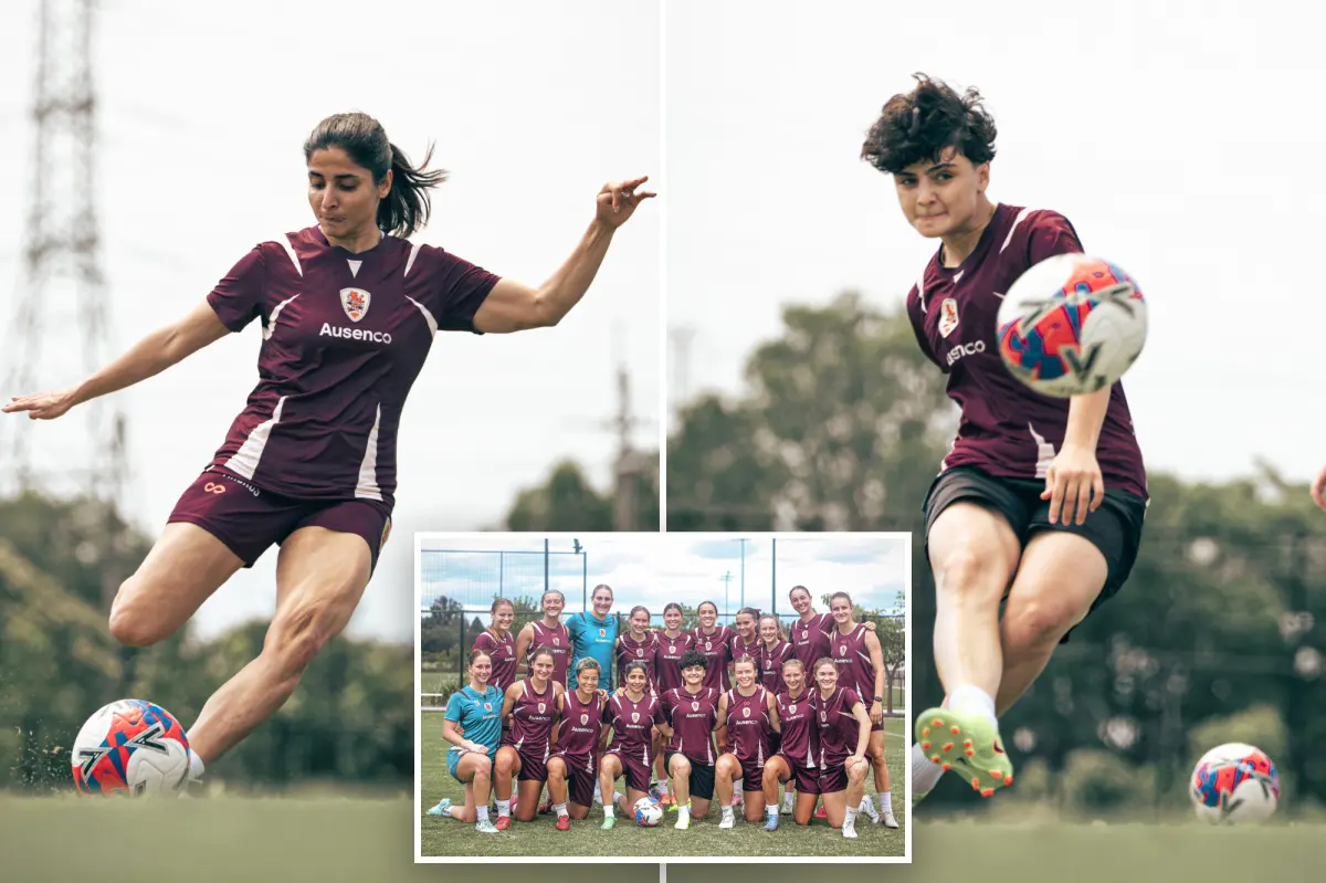 Women soccer players from Iran who were given asylum in Australia are seen practicing in Brisbane.