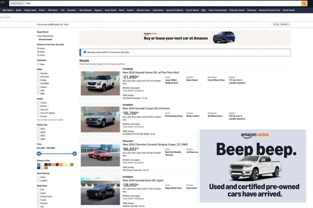 Amazon is broadening its car dealership initiative.