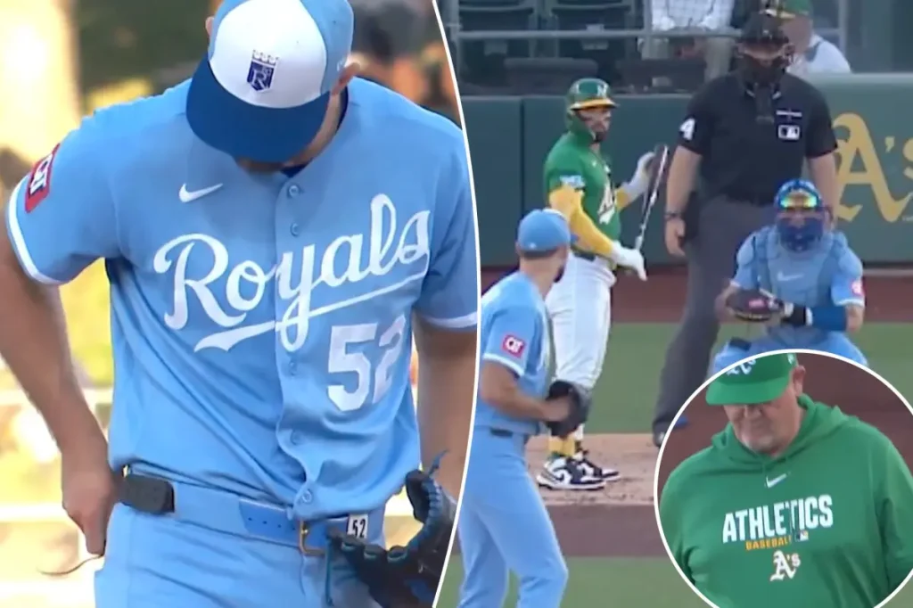 A's batting coach removed from game after Michael Wacha's broken chain leads to confusion