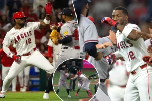 Braves and Angels engage in a chaotic fight that clears the benches.