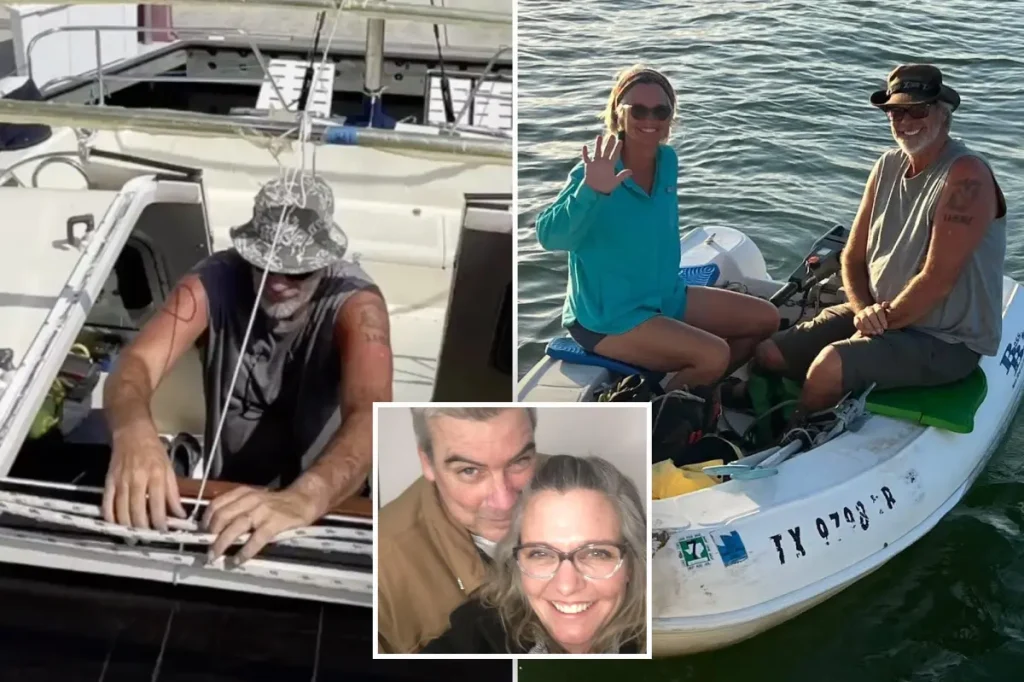 Brian Hooker stated he launched two flares after his wife fell overboard.