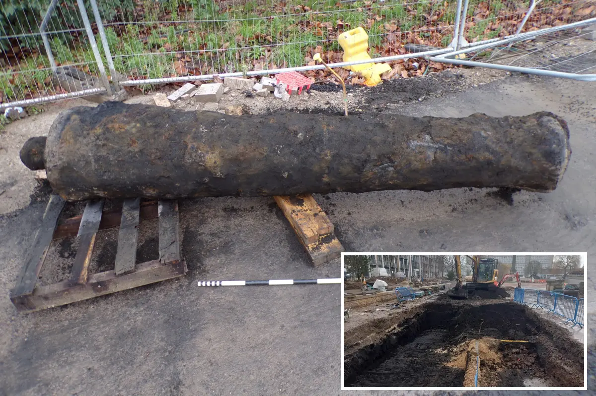 Builders discover a 300-year-old cannon during a regular excavation in the UK
