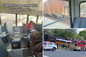 Bus driver caught after train hits full school bus at crossing