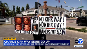 Charlie Kirk Way street sign in California faces criticism from liberals