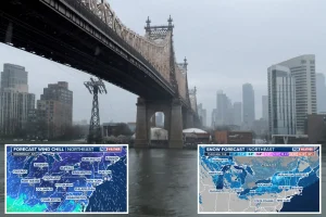 Cold front and snow approaching Northeast, including New York, delaying spring.