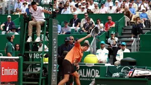 Daniil Medvedev receives a code violation following a racket outburst during a 6-0, 6-0 defeat.