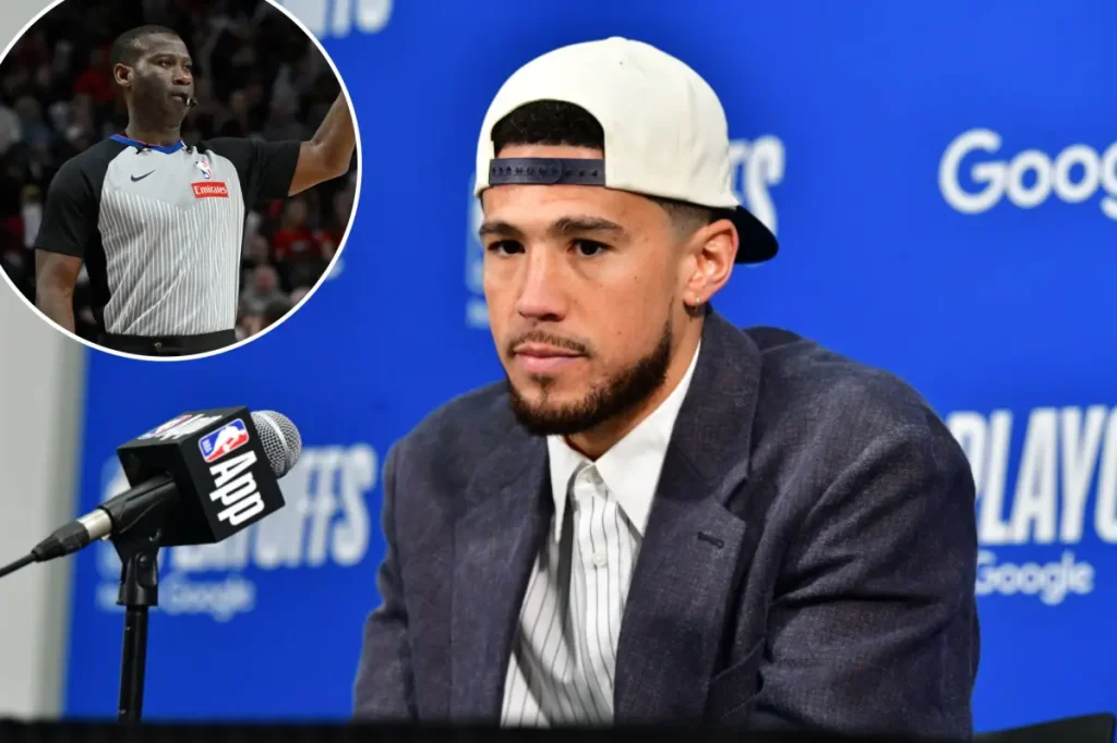 Devin Booker of the Suns criticizes a referee by name in an angry NBA playoff outburst following a puzzling decision.