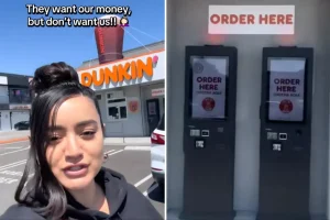 Dunkin’ Donuts opens in South LA, but customers are not allowed inside.