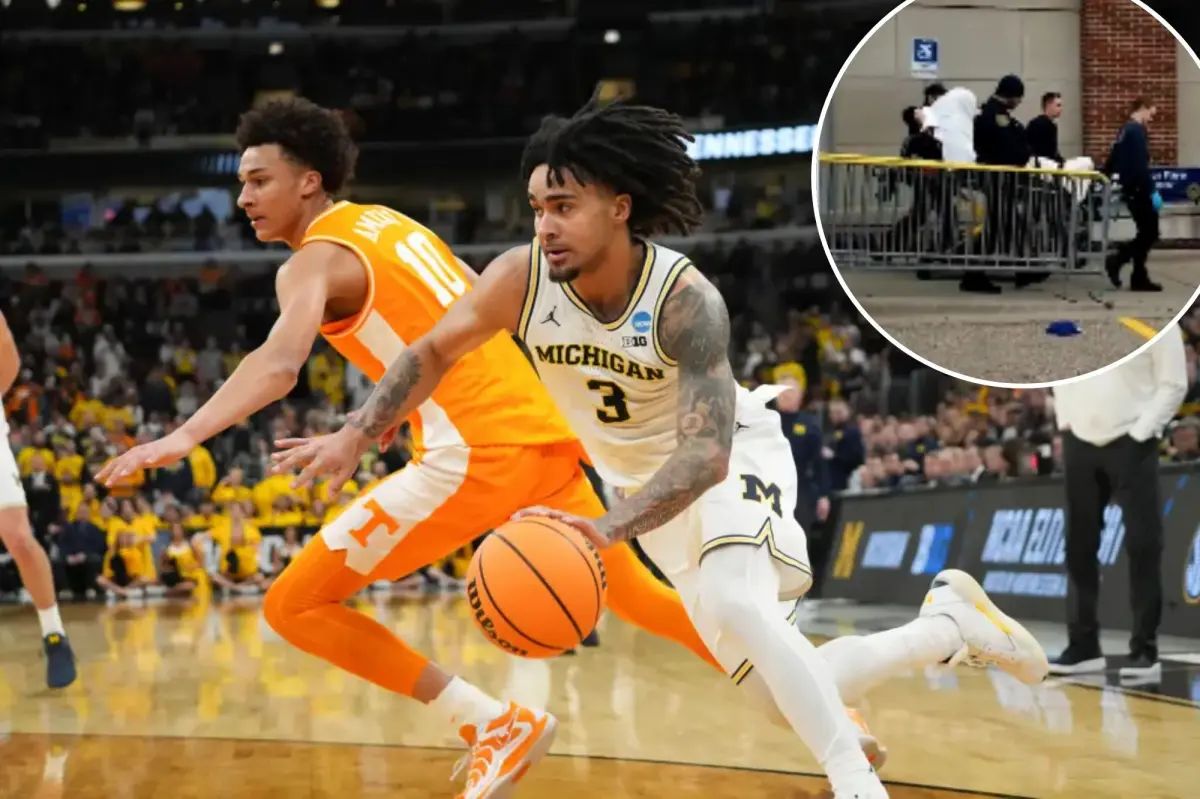 Elliot Cadeau from Michigan received treatment for a potential allergic reaction before the Final Four.