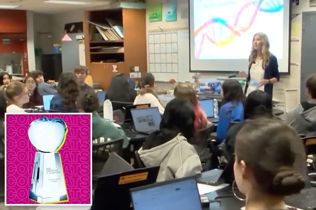 Forensic science instructor Erin Andrade from California receives the Crystal Apple Award