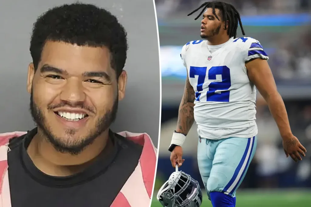Former Dallas Cowboy Trysten Hill smiles following arrest for reportedly attacking a pregnant woman