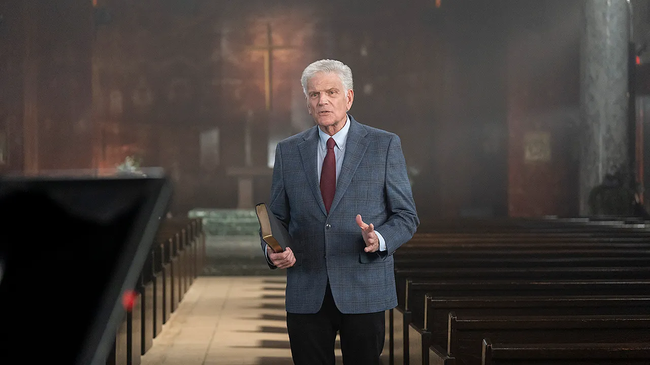 Franklin Graham records an Easter special in the divided city of Minneapolis for a news outlet.