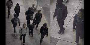 Group of young males pursue college student into dorm, assault victim, and cause chaos. It takes place at about 3 a.m.