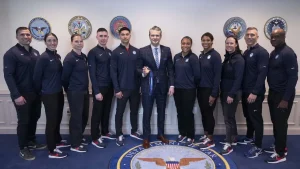 Hegseth pays tribute to military Olympians at the Pentagon following the Milan Cortina games