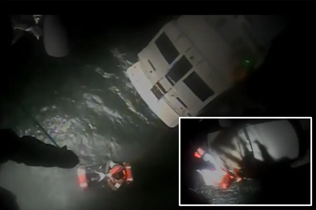 Helicopter saves four people from a stranded yacht in 12-foot waves near Long Island: dramatic footage