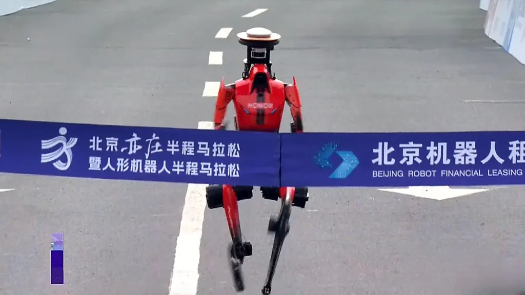 Humanoid robot sets a new half marathon world record previously held by Jacob Kiplimo in Beijing.