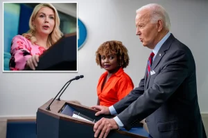 Karoline Leavitt holds Joe Biden responsible for the difficulties Karine Jean-Pierre faced as White House press secretary.