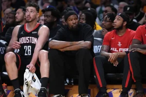 Kevin Durant's intense interaction with a Lakers fan gains attention during Rockets' Game 1 defeat