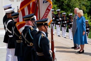 King Charles and Queen Camilla place a wreath at Arlington National Cemetery on their final day in the U.S.