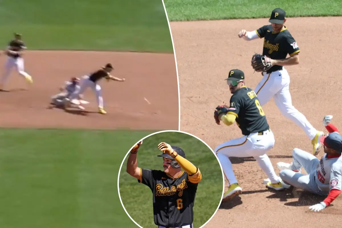 Konnor Griffin of the Pirates has an eventful game with a crazy throw and a triple