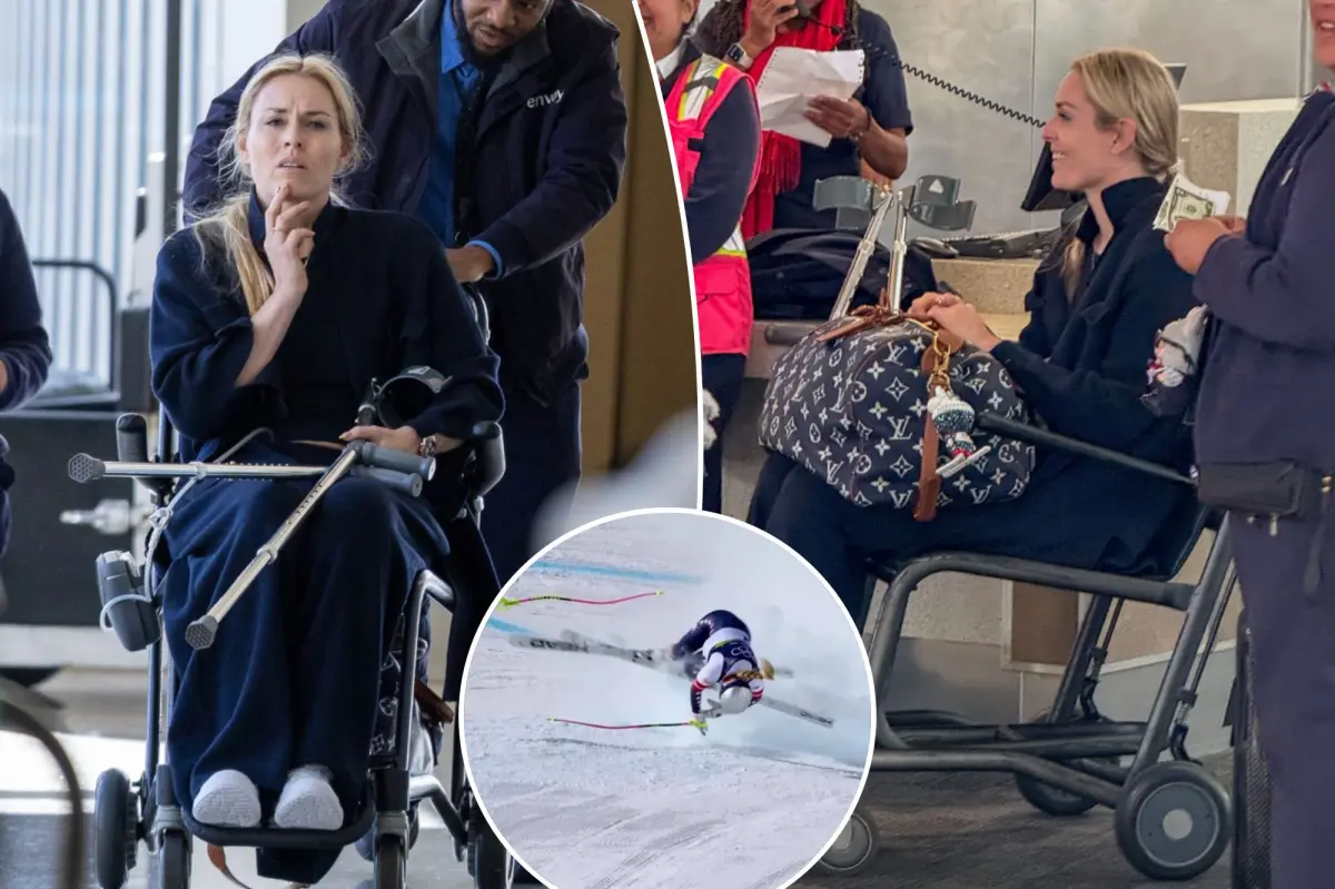 Lindsey Vonn spotted in a wheelchair at the airport following her Olympic accident
