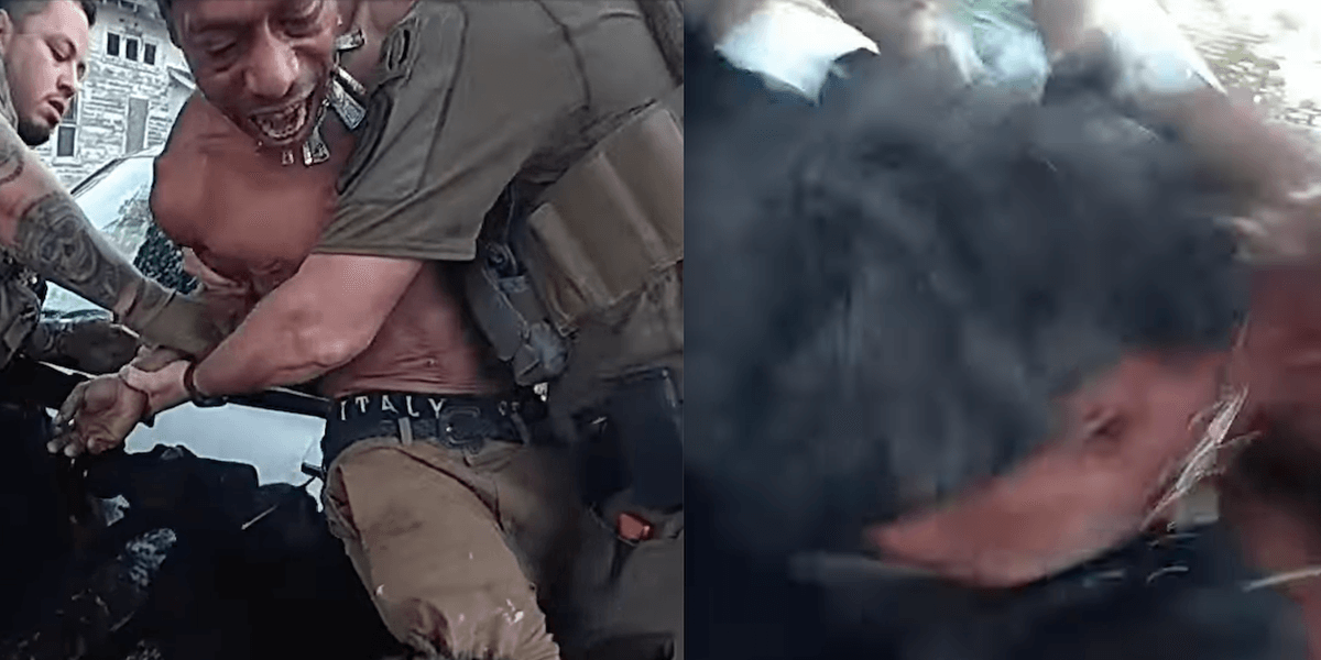 Man resists arrest and bites police dog; officers report he was causing trouble during an operation he was not involved in.