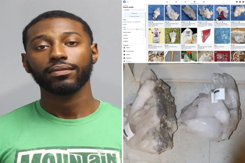 Man steals $11,000 worth of geodes from a fancy arts center in Rye and then attempts to sell them to a police officer, according to a report.