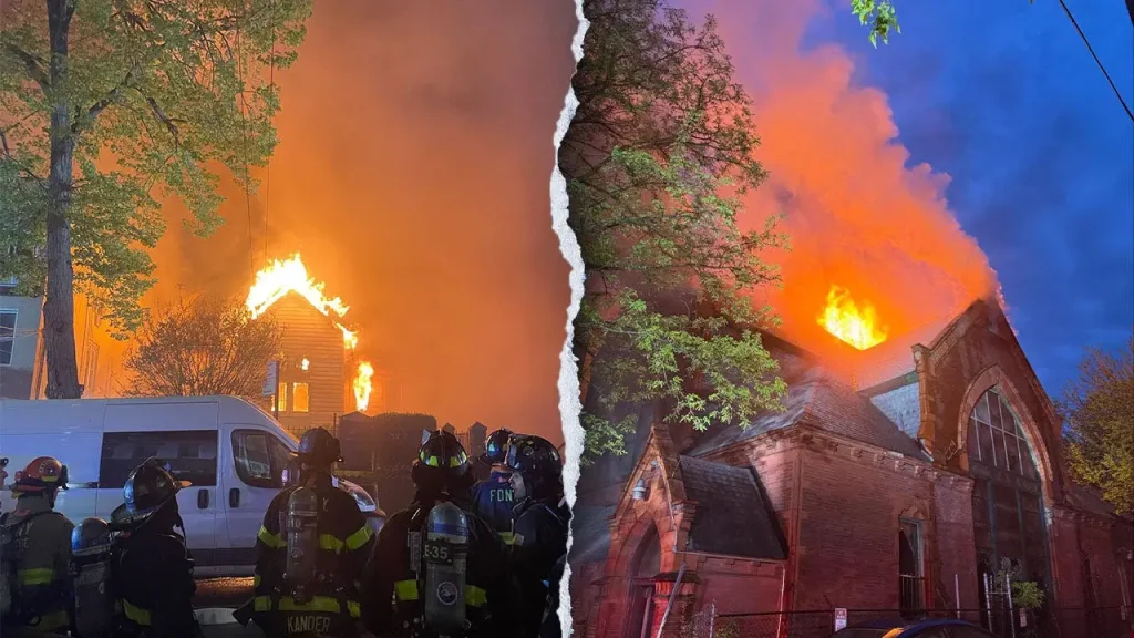 Massive blaze damages historic church in Queens, leaving 6 firefighters injured