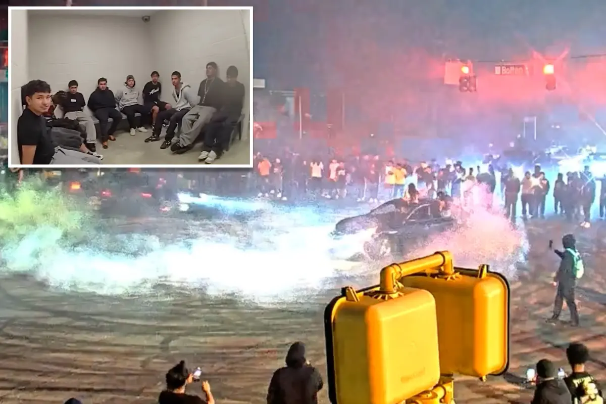 More than 200 gather at an Atlanta intersection for an unlawful street takeover with cars speeding and performing donuts.