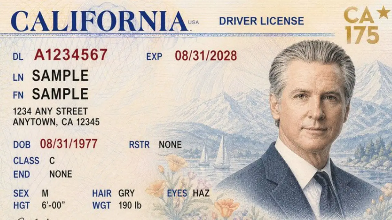 Newsom pokes fun at Trump's unique passport with a humorous driver's license.