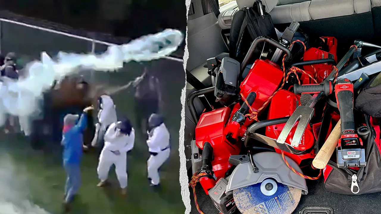 Police deploy tear gas at Ridglan Farms as protesters invade beagle facility.