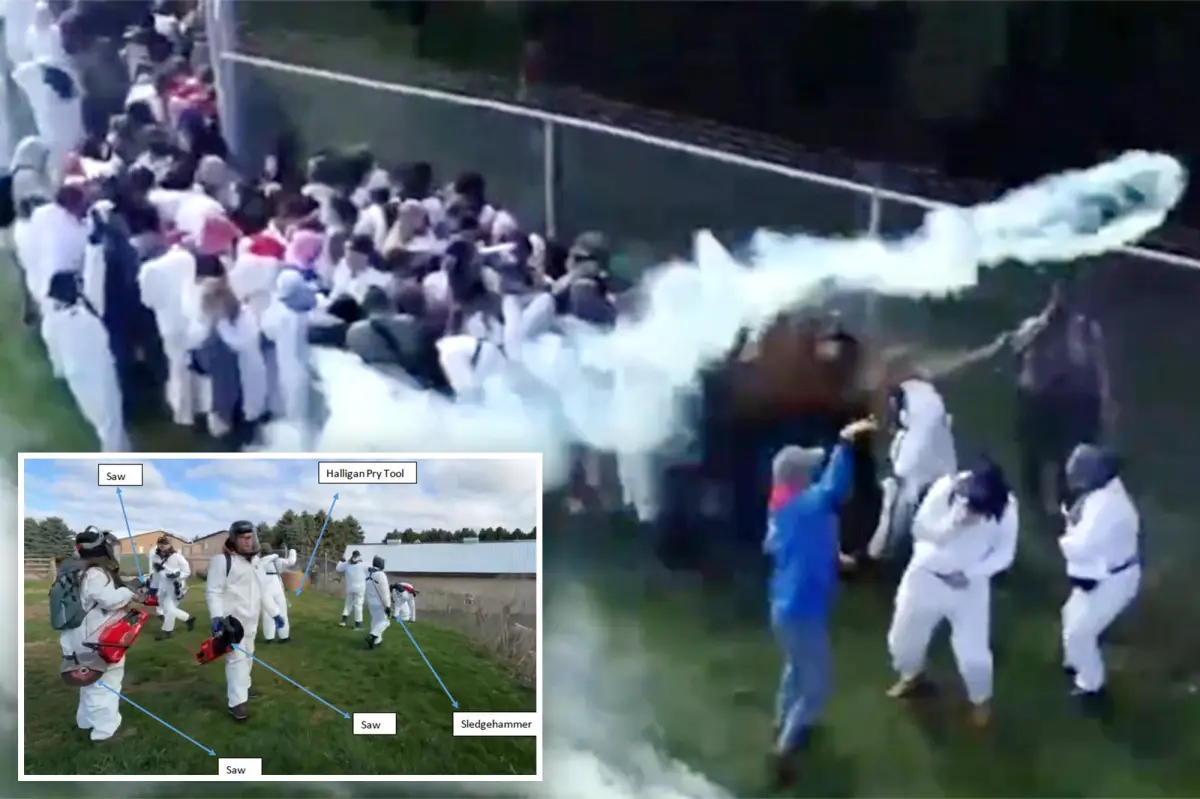 Police use rubber bullets and tear gas to disperse 1,000 animal rights protesters outside a research facility.