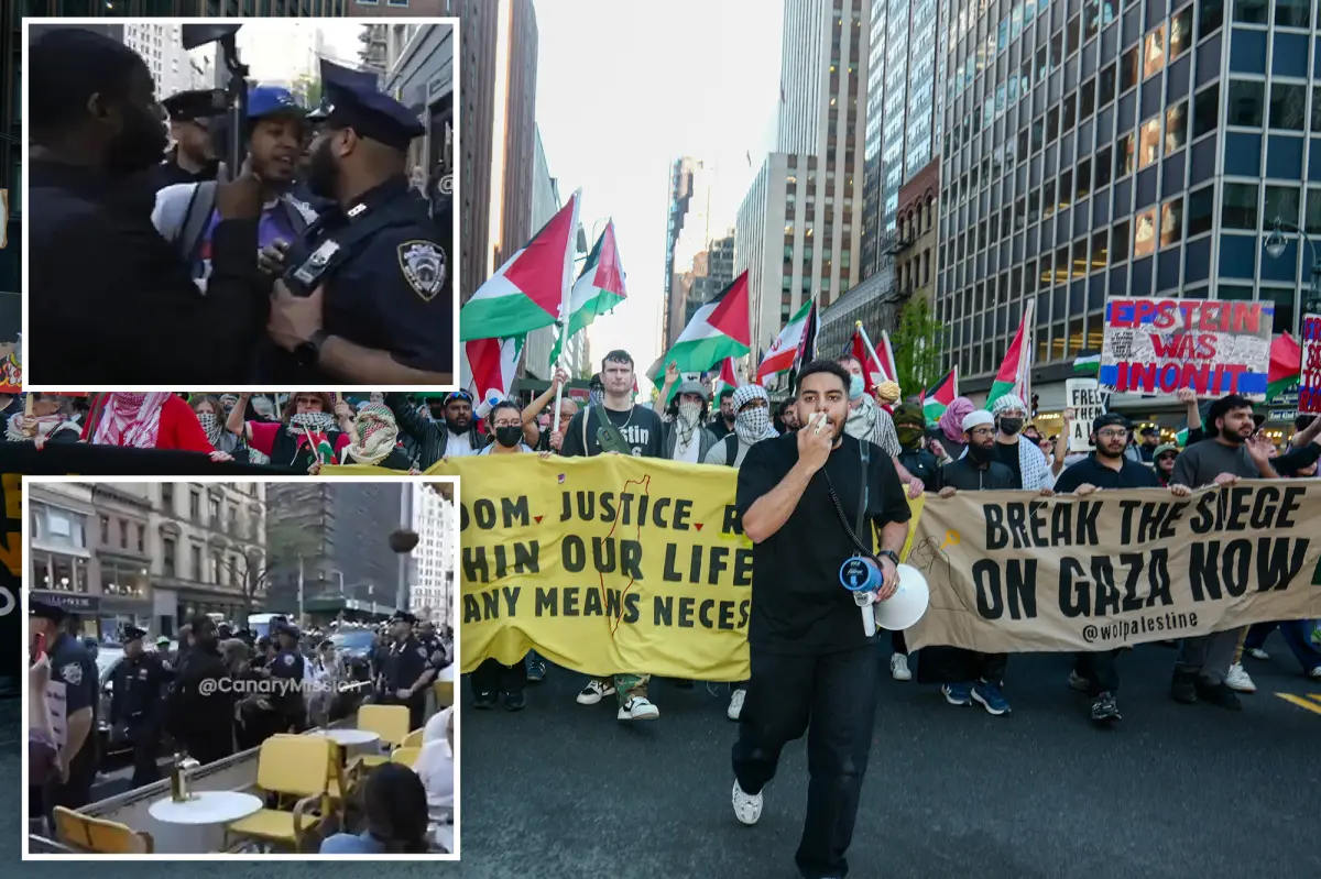 Protesters shout anti-Israel insults at diners outside a Jewish restaurant in NYC, urging to 'Bomb Israel'